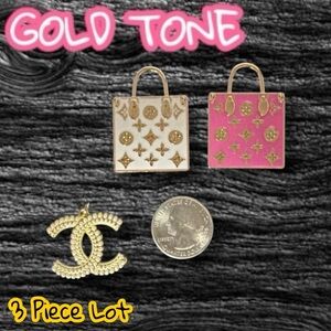 ONLY ONE LEFT - Lot of 3 Assorted Gold Tone Designer Zipper Pull Button Charms